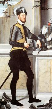Giovanni Battista Moroni : A Knight with his Jousting Helmet (Possibly Conte Faustino Avogadro)